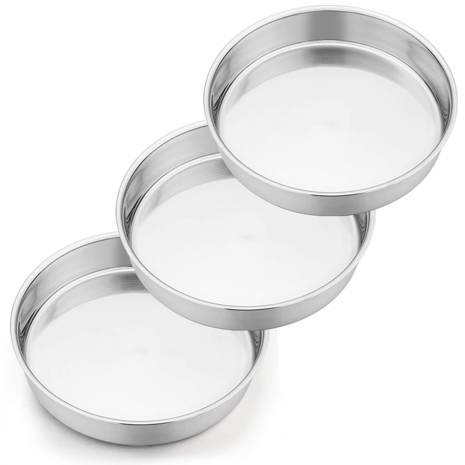 P&P CHEF 9.5 Inch Round Cake Pan Set of 3, Stainless Steel Round Baking Layer Pans Bakeware for Layer Birthday Cake, Fit Oven/Pots/Pressure Cooker, Leakproof & Dishwasher Safe, Silver
