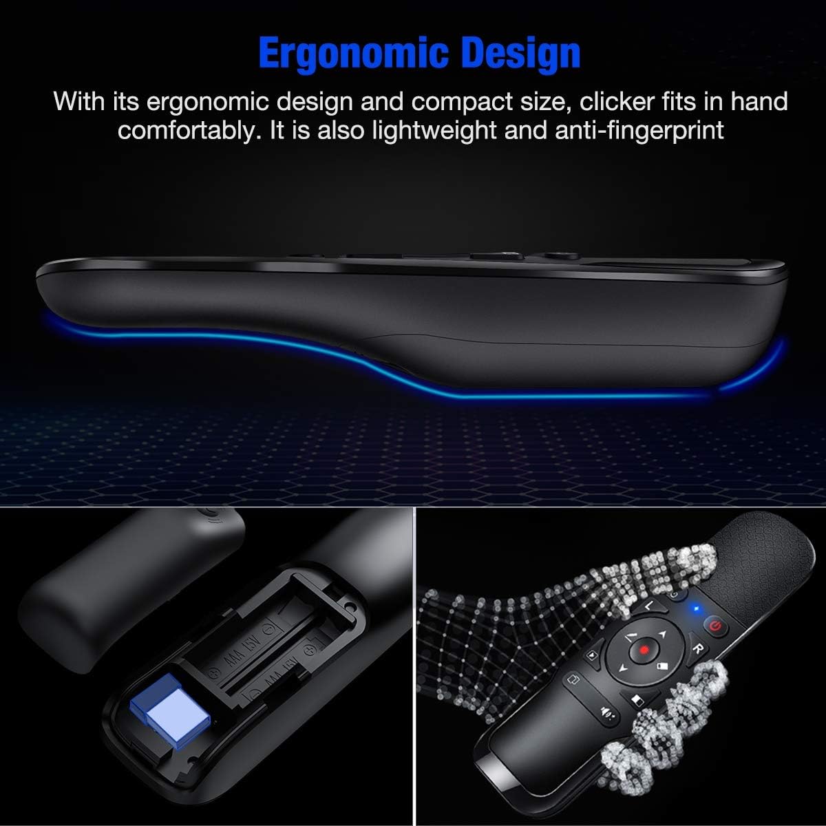 DinoFire Presentation Clicker Air Mouse Function Wireless Presenter USB Powerpoint Clicker, RF 2.4 GHz Presentation Remote Control Clicker for powerpoint presentations Support Mac, Laptop, Computer: Home Audio & Theater