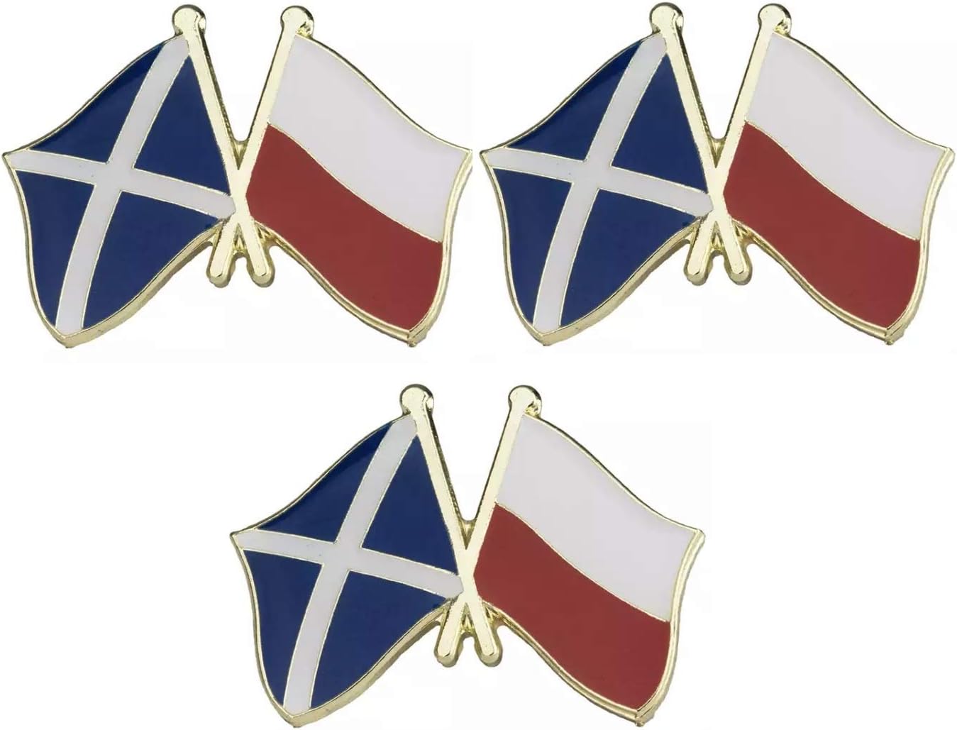 set of 3 x Flag of Scotland and Poland friendship metal pin badges badge