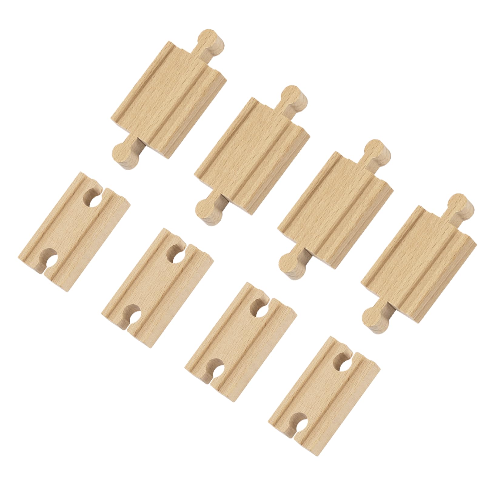 8PCS Wooden Train Track Set - 4 Convexs & 4 Concaves Track Connectors, Wooden Rail Connection Essential Accessories, Train Track Expansion Packs for 1 2 3 4 5 Years Old Kids