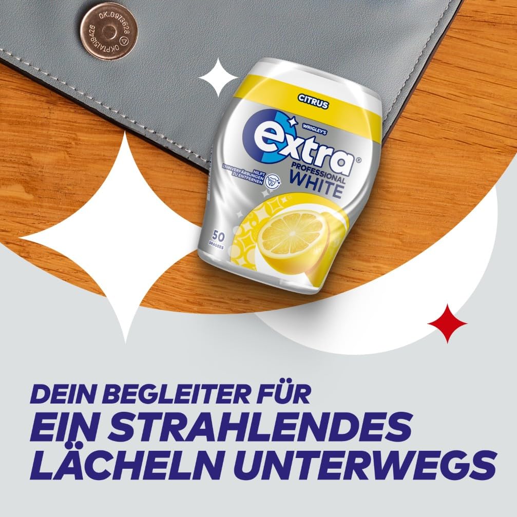 Extra Professional Kaugummi Zuckerfrei, White Citrus, 50 Dragees, Großpackung Chewing Gum, Xylitol Kaugummi ohne Zucke mit Zitronengeschmack Minz Frische (50 Dragees) 2
