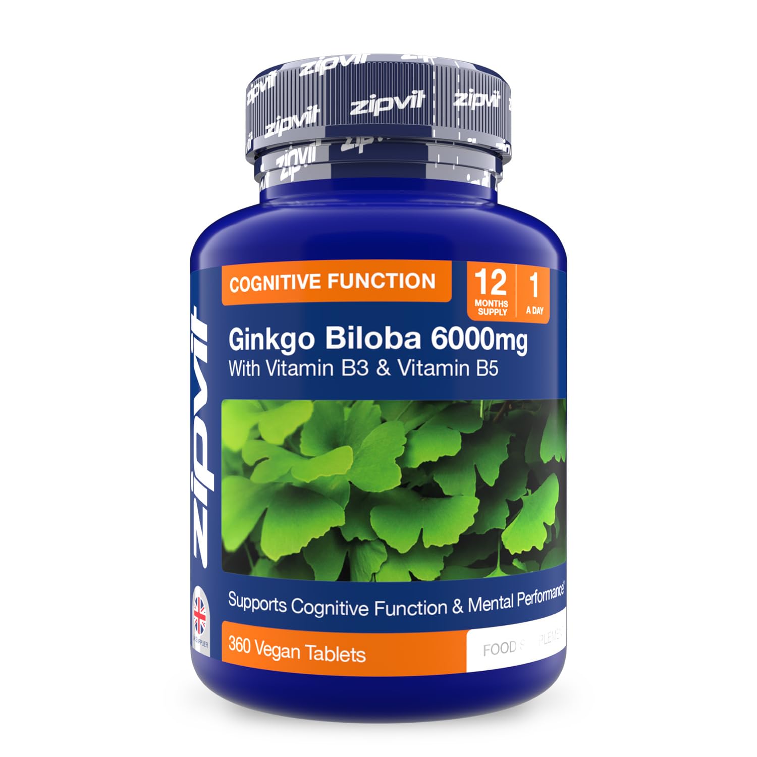Zipvit Ginkgo Biloba 6000mg with Vitamins B3 & B5, 360 Vegan Tablets, Supports Memory, Focus, Brain Health & Cognitive Wellness, Standardised 50:1 Leaf Extract, 12 Months Supply.