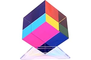 iKeelo Color Cube (50mm) with Stand - Mesmerizing Color Mixing Acrylic Glass Prism for Color Recognition, A Fun Conversation Starter