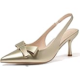Coutgo Womens Slingback Kitten Heels Bow Closed Pointed Toe Pumps Slip on Office Work Dress Shoes