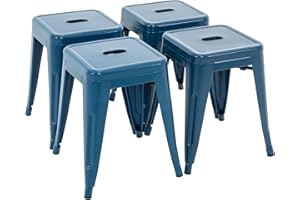 Brage Living 18 Inch Industrial Metal Stools Set of 4, Stackable Classroom Stools, Backless Metal Dining Chairs for Indoor Outdoor, Kitchen Short (Deep Blue)