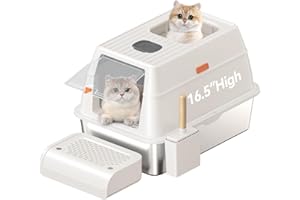 PAXYEET Enclosed Stainless Steel Cat Litter Box with Lid Extra Large Litter Box for Big Cats XL Metal Litter Pan Tray with High Wall Sides Enclosure, Non-Sticky, Anti-Leakage, Easy Cleaning (Light Grey-2)