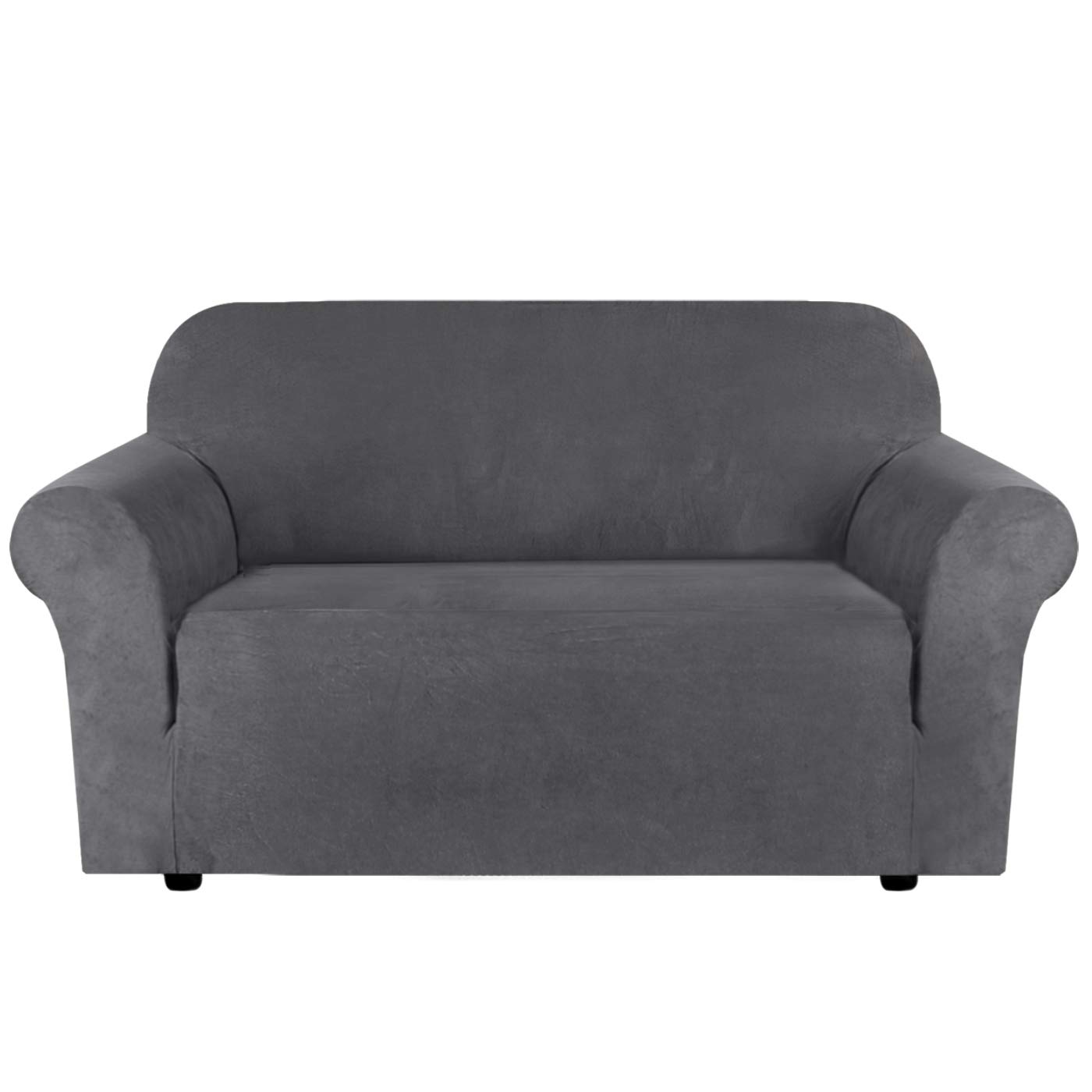 H.Versailtex 2 Seater Sofa Covers Stretch Velvet Sofa Slipcovers Water Repellent Couch Covers Non Slip Suede Settee Covers Easy Fit Furniture Protector Soft Thick Pet Sofa Protector, 2 Seater, Gray