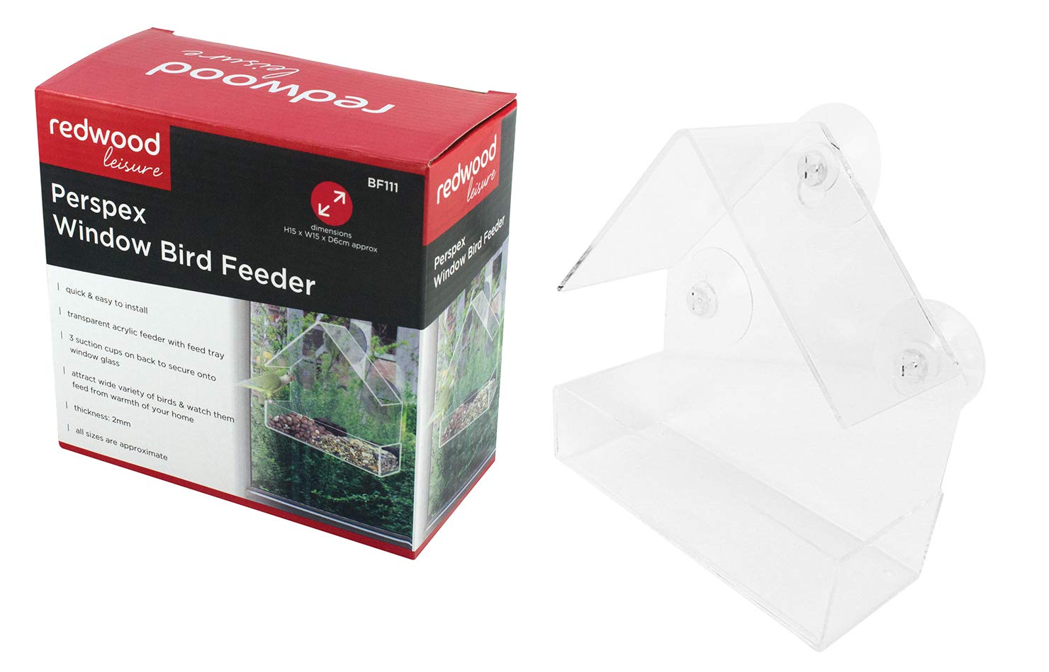 Redwood Leisure Window Bird Feeder Clear Perspex Hanging Bird Feeder With Suction Cup BB-BF111