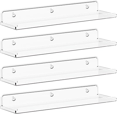 Lifewit Floating Shelves 4 Pack Clear Acrylic 38.1cm Wall Display 15x4 in