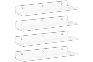 Lifewit Floating Shelves Wall Mounted, 4 Pack 15" Clear Acrylic Wall Organizer Kids Bookshelf Display Ledge Holder Decor for 