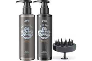 JVR Beard Wash and Beard Conditioner for Men, Beard Shampoo Cleanse and Reduces Frizz, Soften & Strengthens, Organic with Coconut, Aloe, Provides Shine for Dry & Coarse Beards, Beard Care (6.7oz)