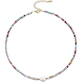 ERNAULO Colorful Beaded Necklaces for Women Crystal Bead Necklace Beach Necklaces Boho Necklaces for Women Pearl Beaded Choker Necklace Stainless Steel 18K Gold Plated Choker