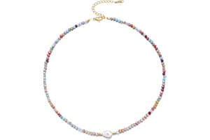 ERNAULO Colorful Beaded Necklaces for Women Crystal Bead Necklace Beach Necklaces Boho Necklaces for Women Pearl Beaded Choker Necklace Stainless Steel 18K Gold Plated Choker