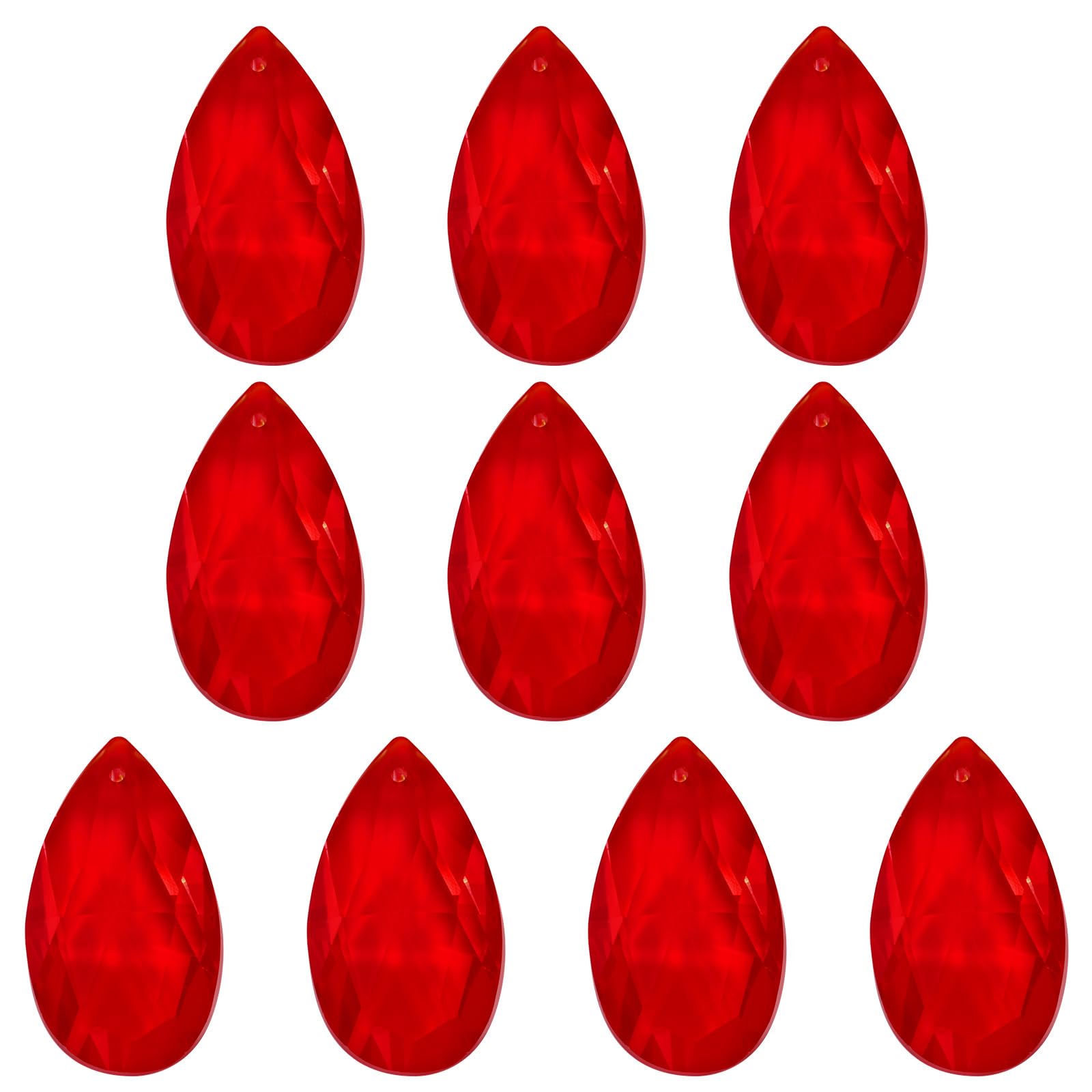 PATIKIL K9 Crystal Pendants Teardrop Beads, 10 Pack 38mm Chandelier Prisms Parts Hanging Beads DIY Lamp for Arts Crafts Decoration, Red
