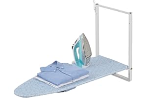 KINGBOARD Wall Mounted Ironing Board with Iron Holder, Compact Ironing Board for Small Spaces, Foldable Iron Stand Heat Resistant Cover, 36" X 12" Light Blue