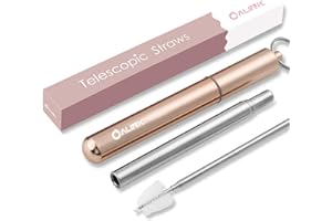 ALINK Portable Reusable Collapsible Drinking Straws - Telescopic Stainless Steel Foldable Metal Straw with Aluminum Case & Cl