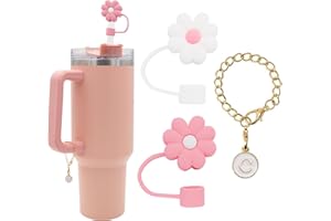 FADACC 2PCS Straw Cover for Stanley Cup 30&40 Oz 10mm Flower Silicone Straw Topper Protector Lid with Initial Personalized Letter Charm Stanley Tumblers Accessories