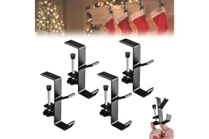 Gasuio 2 in 1 Garland and Stocking Mantel Holders, 2025 New Adjustable Fireplace Stocking Hooks Double Door Garland Hanger with Hooks, Heavy Duty Stocking Holders for Mantle (Black, 4PCS)