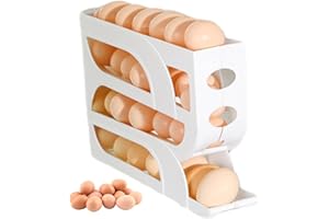 Egg Holder for Fridge, 3 Tier Stackable Auto Rolling Egg Organizer, New Design Egg Tray Organizer, 30 Eggs for kitchen Refrig