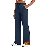 G4Free Wide Leg Fleece Lined Pants Women Drawstring Waist Winter Work Pants with Pockets for Casual Office