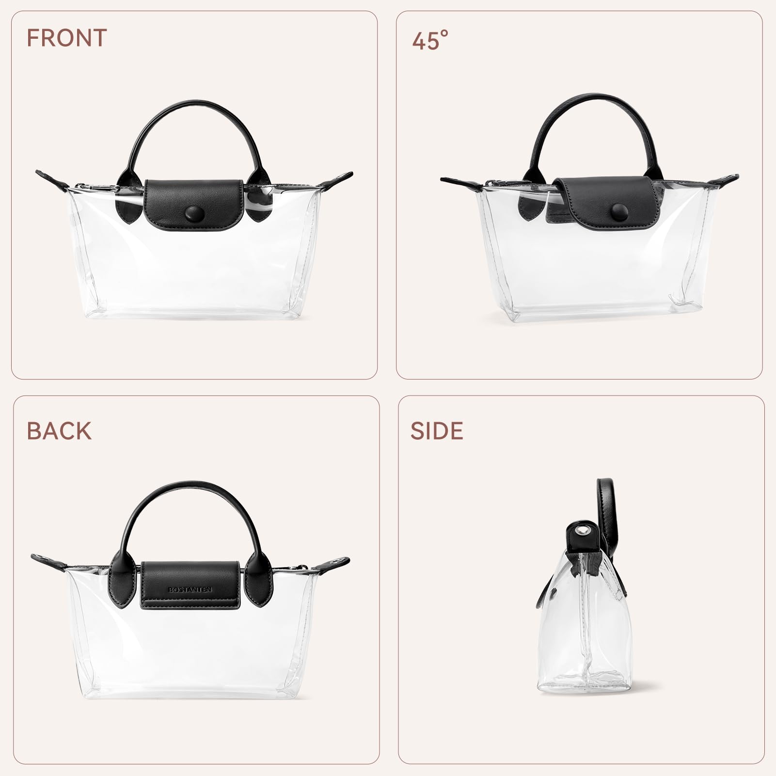 BOSTANTEN Clear Bag for Stadium Approved Small Crossbody Purse Handbags for Concerts Sports Events