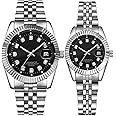 Couple Watches Fashion Silver Stainless Steel Pair Watches Men and Women Matching Quartz Wrist Watches Gifts Set of 2