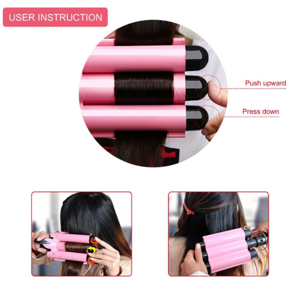 3 Jumbo Barrel Curling Iron Wand 32mm Hair Waver Temperature Adjustable Ceramic Big Waves Hair Crimper (1.25'')
