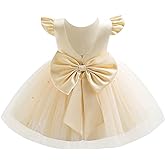 Infant Baby Girls Wedding Flower Girl Dress Pearls Tulle Tutu Dress Bowknot V Back Pageant Party Birthday Formal Dresses