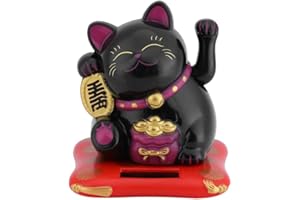 Hongzer Lucky Cat, Solar Powered Cute Waving Cat, Maneki Neko Waving Arm for Fortune Money and Good Luck, Fengshui Lucky Cat Swinging Arm for Home Display/Car Decor(Black)