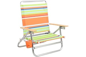 PORTAL 4 Position Folding Backpack Straps Lightweight Low Beach Chairs for Adults, Supports 225 lbs, Green