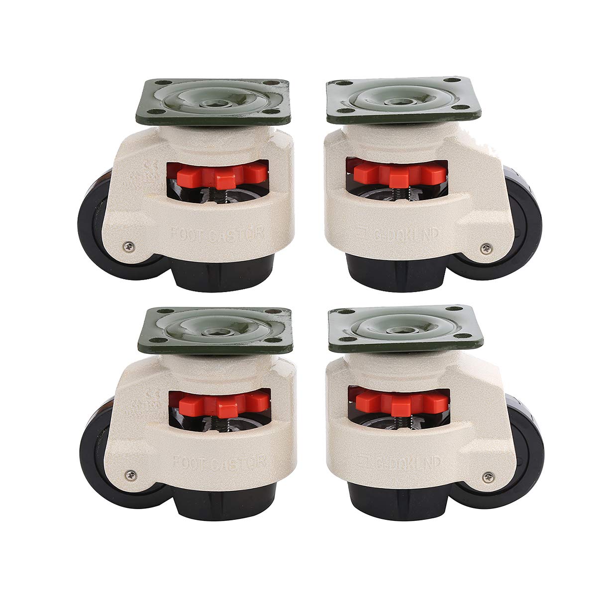 KATSU Castor Wheels Set 4Pcs, 3000KG Loading Capacity, Retractable Machine Moving Levelling Swivel Plate Casters GD-100F for Heavy Machinery, Workbench, Welding Table 5505694