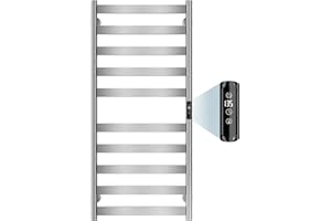 CHOMOLHARI Electric Towel Warmer Rack, 10-Bar Stainless Steel Heated Tower Rack with Built-in Timer, Wall Mounted, Plug-in/Hardwired (Silver)