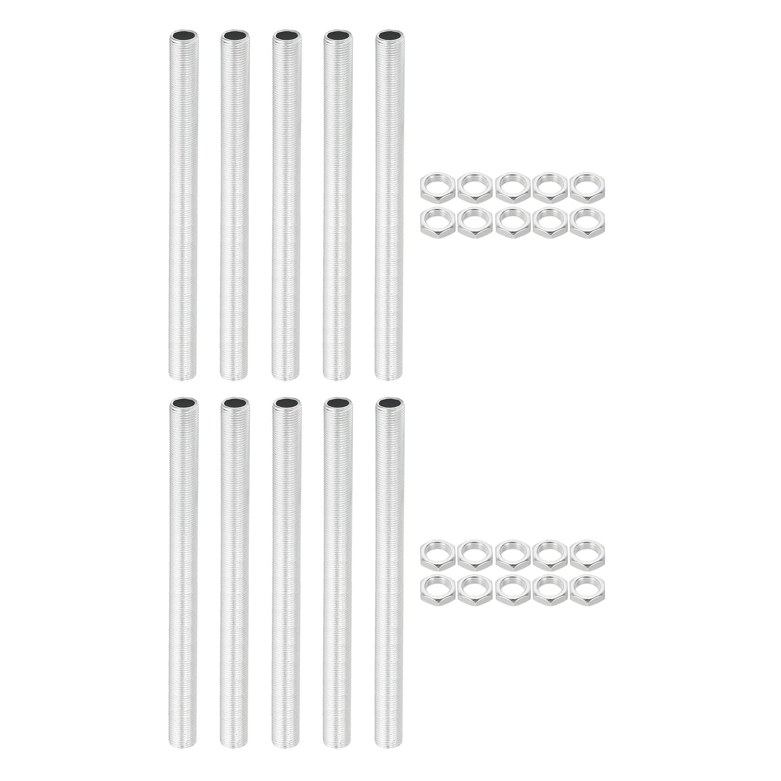 PATIKIL M12 Thread 180mm/7.1" Lamp Pipe Kit with Lock Nuts, 10 Set All Thread Rods Fasteners Hardware for Chandelier Ceiling Light DIY, Zinc Plating — image 1