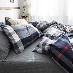 Cottonight Navy Blue Plaid Comforter Set King