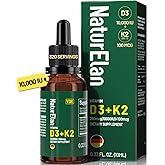 Organic Vitamin D3 K2 Drops with MCT Oil, 10,000 IU Vitamin D Liquid Drops + 100mcg K2(MK-7), 320 Servings, Supports Bone, Immune, Heart & Teeth Health, Third-Party Tested, Vegan, Non-GMO, Gluten Free
