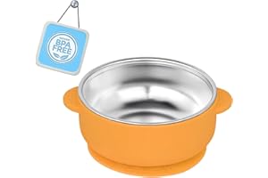 OKAY ORANGE 1 Pack Stainless Steel Toddler Suction Bowls for Baby Plates, 2-in-1 SUS304 Toddlers Bowl & Removable Silicone Suction Kids Bowl for Cereal | Snack | Anti-Scald Non-Toxic Suction Bowls