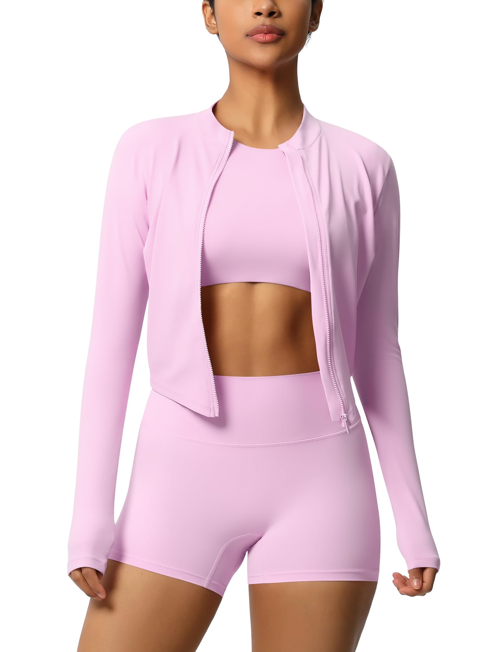 Photo 1 of 3 Piece Workout Sets for Women High Waisted Seamless Shorts Crop Top Jacket Gym Yoga Outfit Stretchy Sports Bra Set