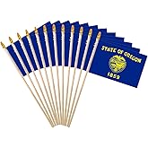 Oregon State Handheld Stick Flag 4x6 Inch 12 Pack Small Mini OR Flag On Wooden Stick For Patriotic Festival Events Party Decoration (OR, 4X6 In)