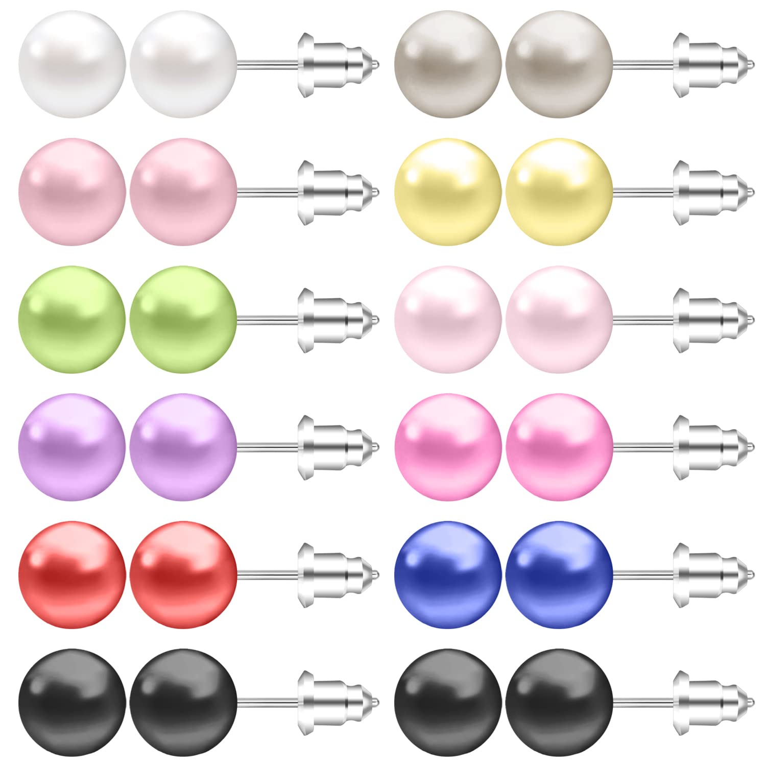 AoedeJ Colorful Pearl Stud Earrings Small Pearl Earrings Set Stainless Steel Pearl Earrings Studs For Women s (8mm)