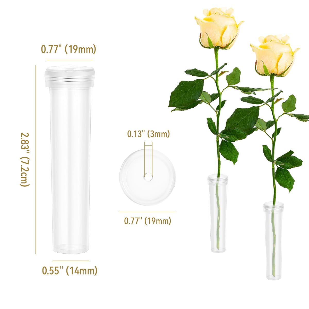 Vials for Flower Arrangements 2.8 Inch Floral Water Tubes Plastic Floral Vials with Caps (Clear, 30 Pack)