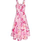 GRACE KARIN Girls Floral Maxi Dress Square Neck Wide Straps Smocked Summer Spring Flowy Dress 5-14Y