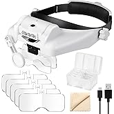 SUNJOYCO Headband Magnifier, 1X-14X Headset Magnifying Glasses with Light, Lighted Magnifying Visor, Head Mount Magnifier wit