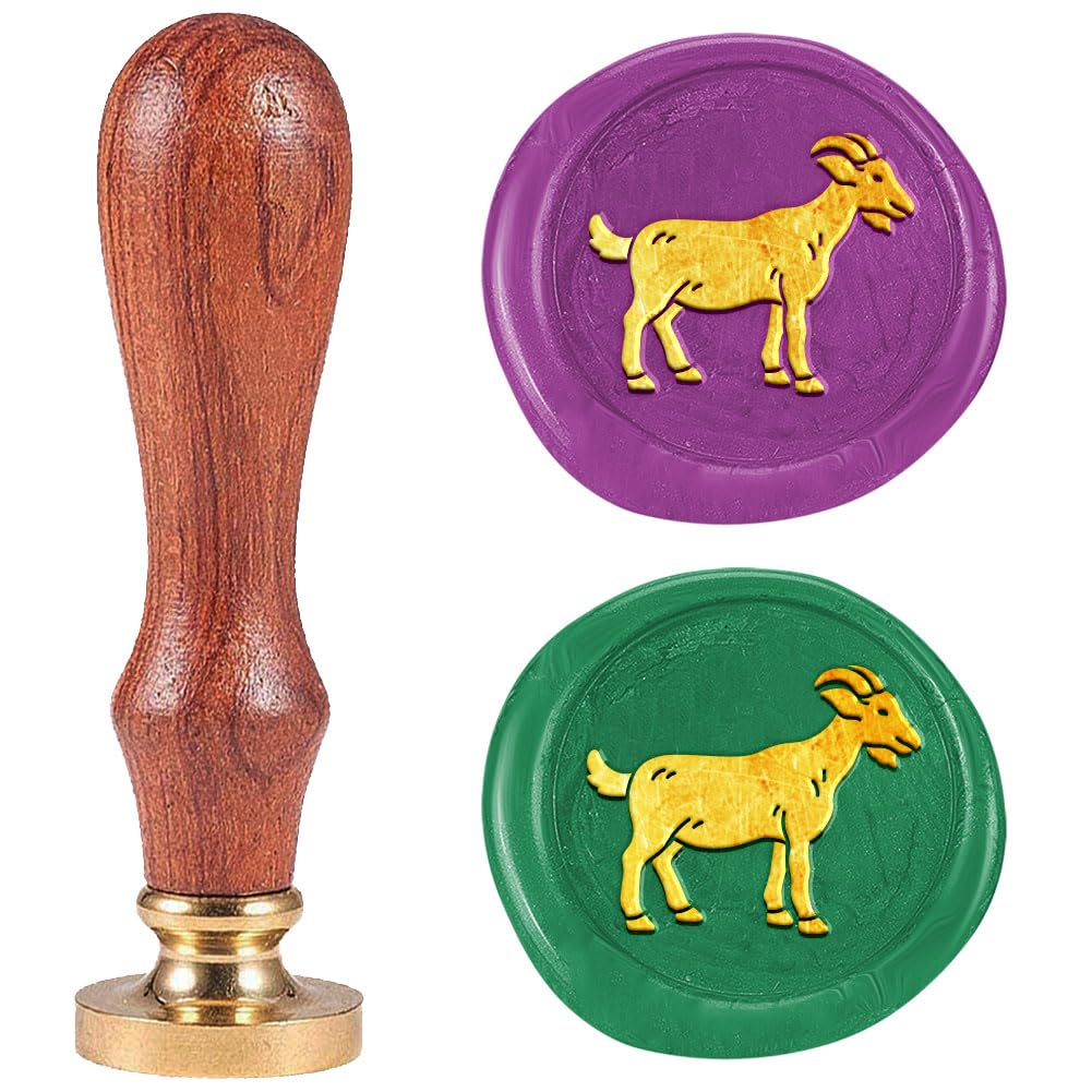 DELORIGIN Goat Wax Seal Stamp 1" Animal Vintage Sealing Stamps Removable Brass Head Seal Stamp with Wooden Handle for Envelope Greeting Card Wedding Invitations Wine Package Gift Wrapping