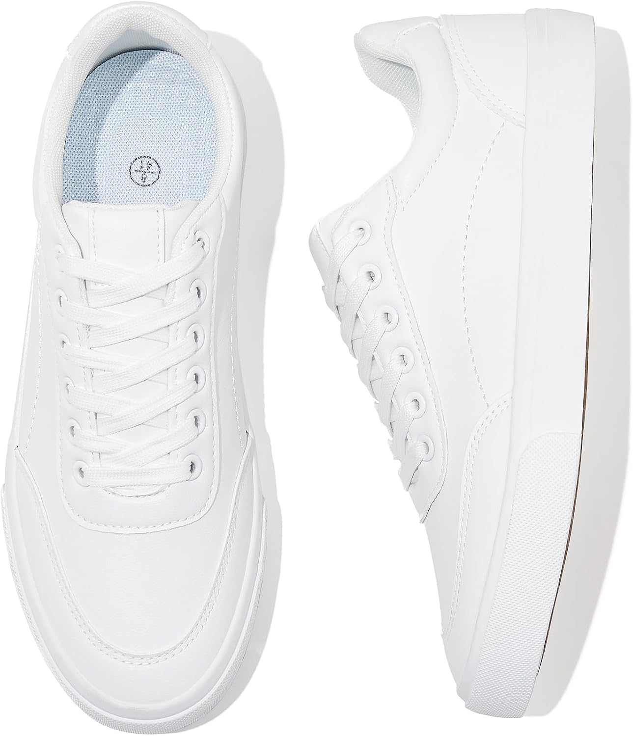 Rominz Men's White Tennis Shoes PU Leather Fashion Sneakers Low Top Casual Walking Shoes for Men