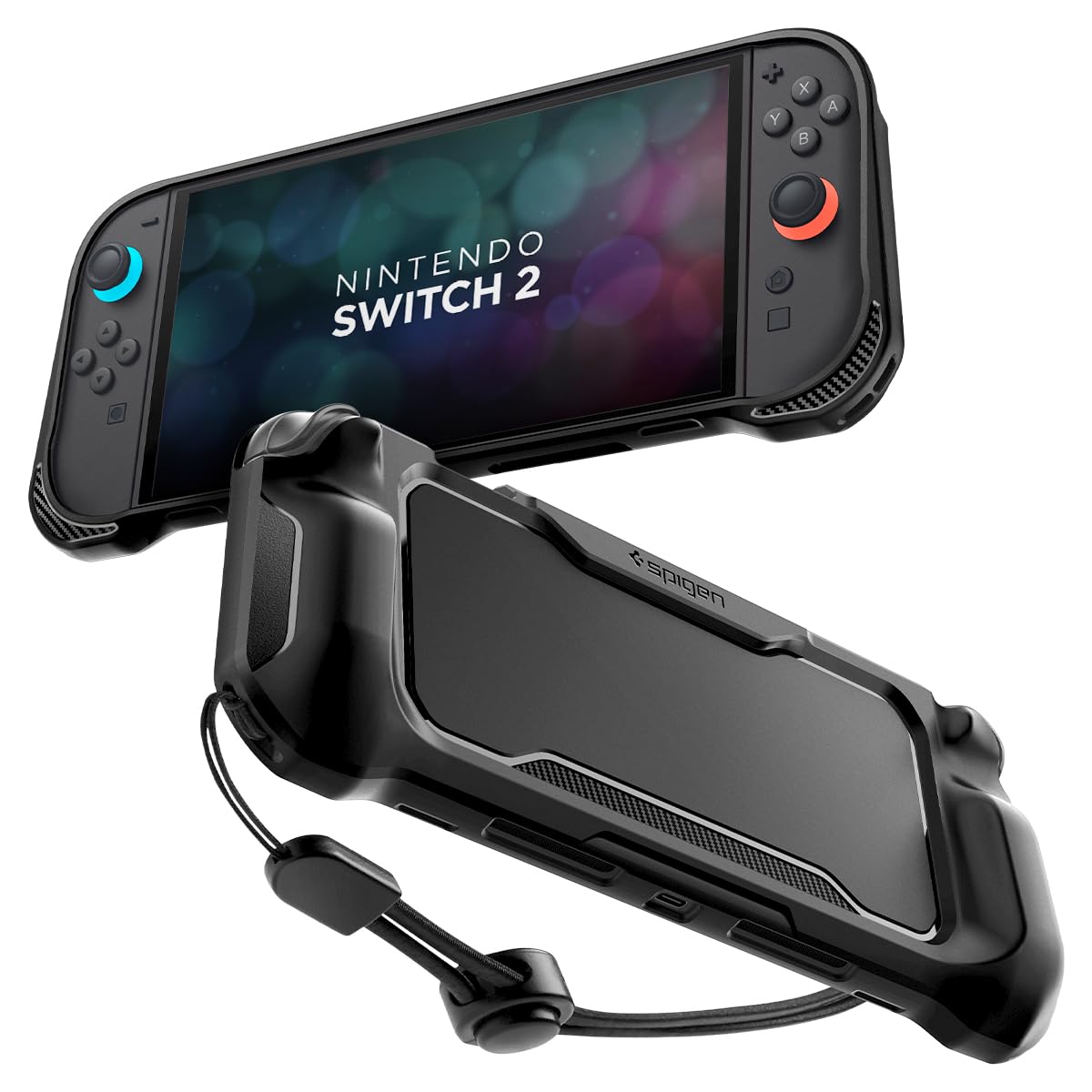 Spigen Rugged Armor Designed for Nintendo Switch 2 Case (2025) Protective Handheld Case with Ergonomic Grip and Strap (Not Compatible with Switch Dock) - Matte Black