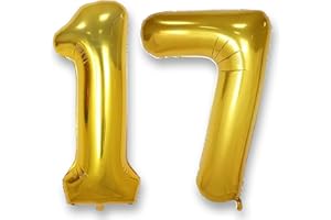 AULE 40 Inch Large 17 Number Balloons Gold, Big Foil Number Balloons, Giant Helium Happy 17th Birthday Party Decorations for Boy and Girl, Huge Mylar 71 Anniversary Party Supplies