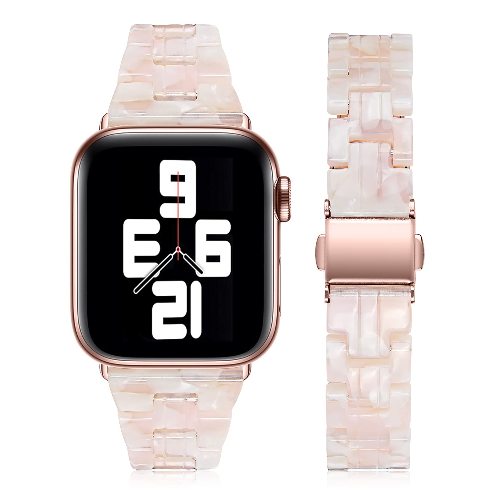 JOYOZY Compatible with Apple Watch Bands 44mm 42mm 45mm Fashion Slim Resin Band For Apple Watch Series 9 8 7 6 5 4 3 2 1 SE (Flower Pink, 42MM 44MM 45MM)