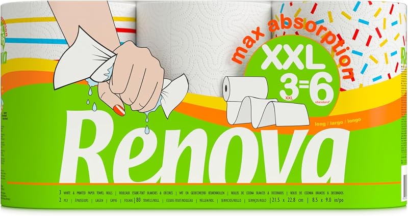 Essuie-tout Maxi-absorption| 3 rouleaux |3 rouleaux XXL = 6 standards|2 plis blancs