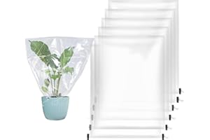 ANPHSIN 6 Pcs Winter Plant Cover Freeze Protection - 24" x 32" Plastic Plant Frost Bags with Drawstring, Transparent Waterproof Plant Shelter Coverings for Outdoors Garden Potted Plants
