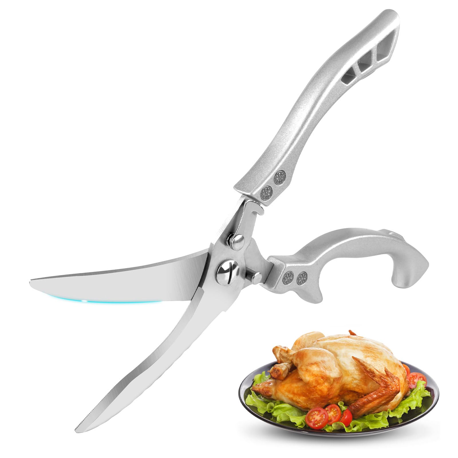 TNSLAND Kitchen Shears Scissors with Safety Lock and Spring Mechanism for Cutting Meat, Chicken Bones, Fish and Vegetables, Stainless Steel